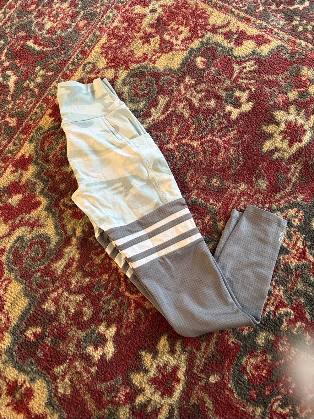 Bombshell Sportswear Girls Light Blue and Gray Striped Performance Leggings